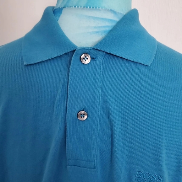 Hugo Boss FIRENZE Blue Polo Shirt Top shortsleeve pima Cotton M med Medium 38" - Picture 4 of 9